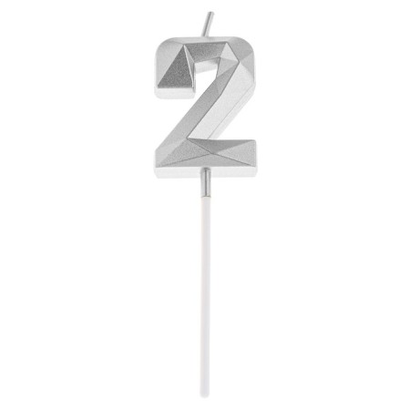 Candle in the cake on the skewer "Almaz", the number "2", silver, 4.8x2.6 cm-5