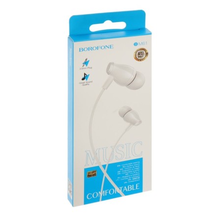 Headphones Borofone BM61 Wanderer, vacuum, microphone, jack 3.5 mm, cable 1.2 m, white-3