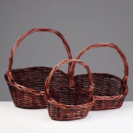 A set of wicker baskets, 3 pcs, 38x30x9/17, 25x20x7/12 cm, dark, willow
