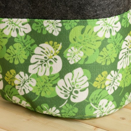 Organizer for storage with side handles, print green leaves, gray, 28x28x26 cm-4