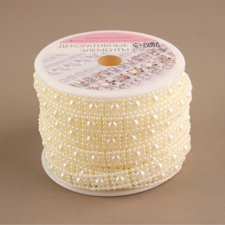 Pearls on threads, flat, 10 mm, 9 ± 1 m, milk color-2