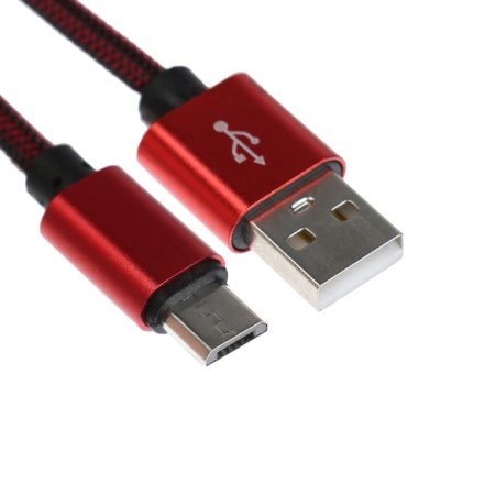 MicroUSB cable - usb, 2.1 a, nylon braid, 1 meter, red
