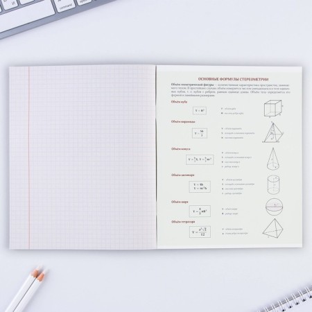 An objective note 48 sheets, A5, nature, with reference materials “September 1: Geometry”, cover coated cardboard 230 gr., Inner block in a cage 80 gr., Whiteness up to 80%, block No. 2.-3