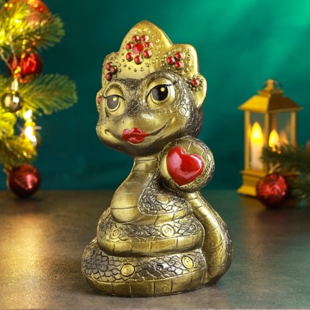 The piggy bank "Snake in Kokoshnik" black, gold, 23cm-1