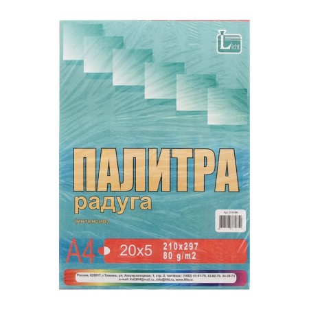 Color paper A4, 100 sheets "Palette Color" intensive, 5 colors, 80 g/m²