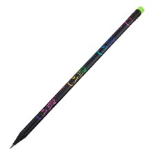 Black pencil with an eraser, hardness of HB, black body with a colored pattern