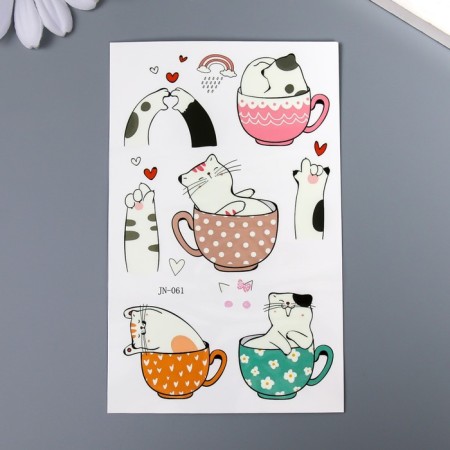 Tattoo on the body color "cats in cups" luminous in the dark 12x7.5 cm-1