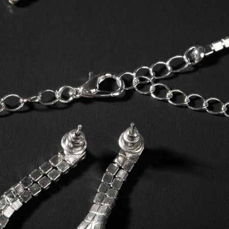 Set 2 objects: earrings, Kilence "Listopad" thin rhombus, white color in silver, 45 cm-1