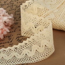 Knitted lace, 60 mm × 10 ± 1 m, beige color