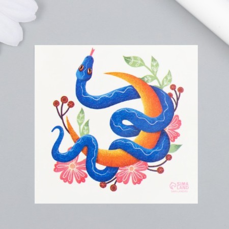 Tattoo on the body color "Snake for a month with flowers" 6x6 cm-1