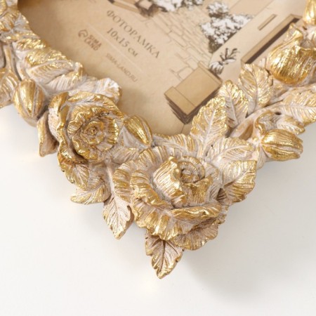 Polystone photo frame 10x15 cm "Pionovid roses" golden aged 16.6x2.9x21.3 cm-2