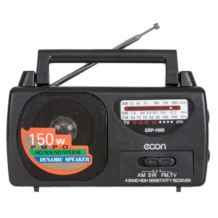 Radio receiver ECON ERP-1600, 2W, 220V, FM 64-108 MHz, black color