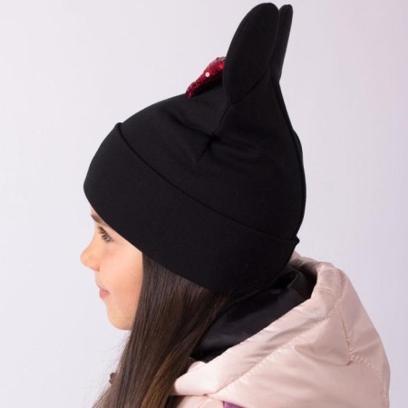 Two-layer hat "Mouse", color black/red bow, size 50-54-1