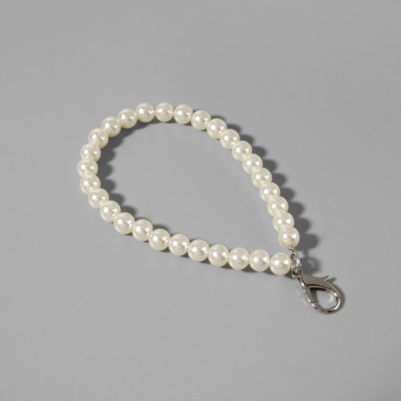 Handle for a bag, pearl beads, 30 ± 1 bead, with carbine, white/silver color-1