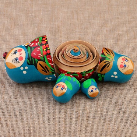 Matryoshka "God's cow", blue dress, 5 puppet, 9-10 cm-7