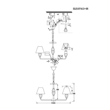 Suspended EVOLUCE lamp. Sle107413-05. Dalida. 5x60 watts, E14, 65x65x41 cm, chromium color-12