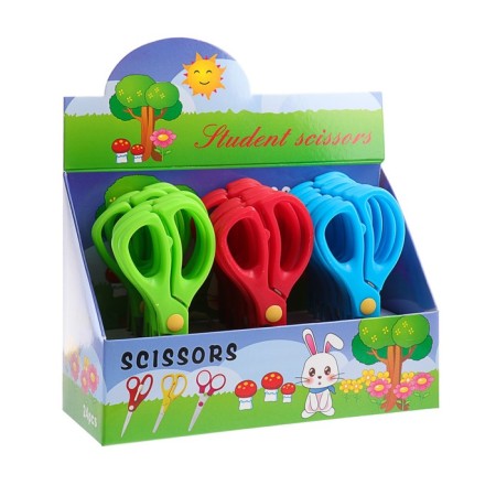 Scissors 13 cm, plastic handles, rounded ends, blister, in a cardboard box, a mix-3