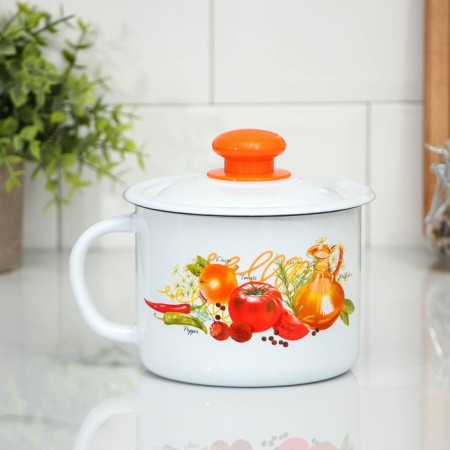 Lid mug, 1 L, Mix drawing, white color-1