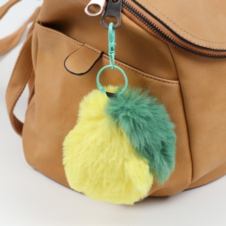 Fluffy on a ring with a carbine "Gray pear" 5.5x8x11.6 cm