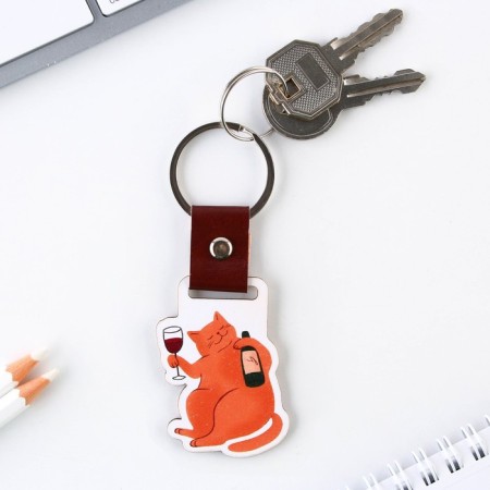Key keychain wooden "cat", 7 x 3.6 cm-3