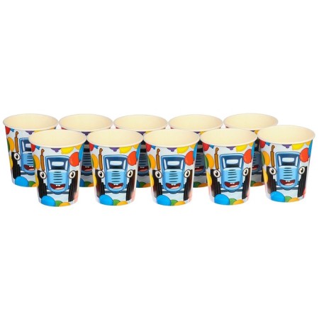 Paper glass "Happy Birthday!", 250 ml, blue tractor-2
