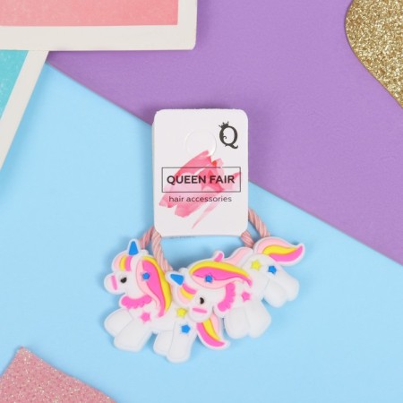 Hair elastic band "Baby" (set 2 pcs) unicorns, white-1