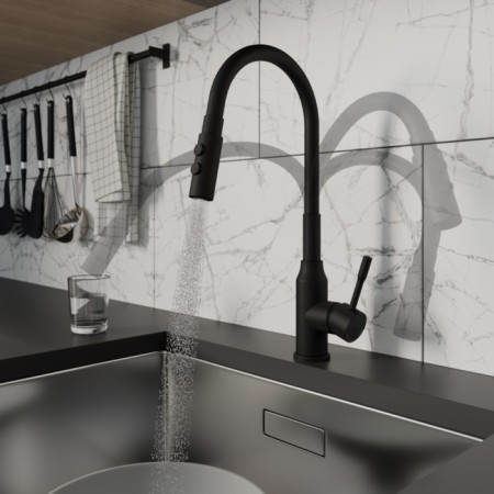 MILARDO MEAL M01BL2FM05 kitchen mixer, pouring 200 mm, flexible surge and shower nozzle, black mA-3