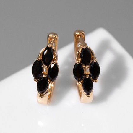 Earrings with circus rhinestones, quartet, black color in pink gold-2