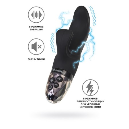Vibrator Mystim Hop Hop Bob with electrical stimulation, 16.5 cm, silicone, black color