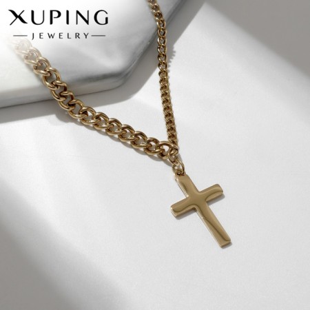 Pendant Xuping cross, white color in gold, 40 cm