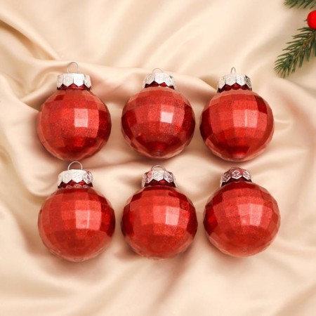 Set of balls plastic D-6 cm, 6 pcs "Diodorus Disco Shine" red