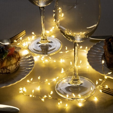 Garland "tinsel" 1 m dew, ip20, silver thread, 100 led, warm white glow, 2 modes, aah3