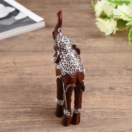 Souvenir Polystone "Elephant on Long Legs, Popon with silver patterns" 15x6.5x4 cm-4
