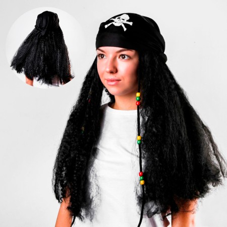 Pirate carnival wig, bandana with long hair, 110 g