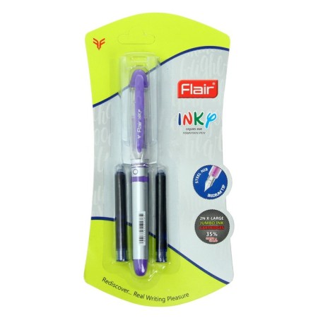 Fright pen Flair Inky + 2 pieces of spare cartridges, mix, in a blister-4