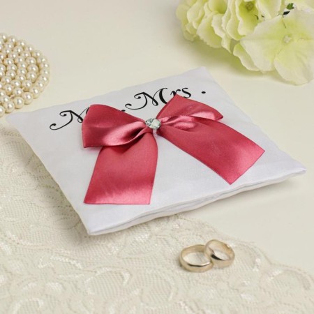 Smith's pillow for the rings, white with a pink bow-2