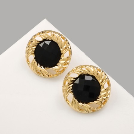 Earrings Assorted "Circle" sphere, black color in gold-1