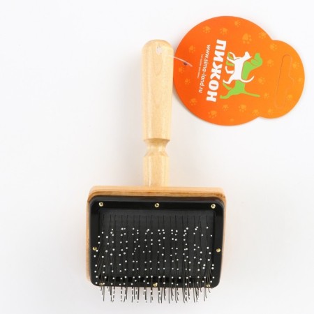 Brush - Wooden Pucrhester "Premium" with drops, for long -haired animals, base 80 x 60 mm-4
