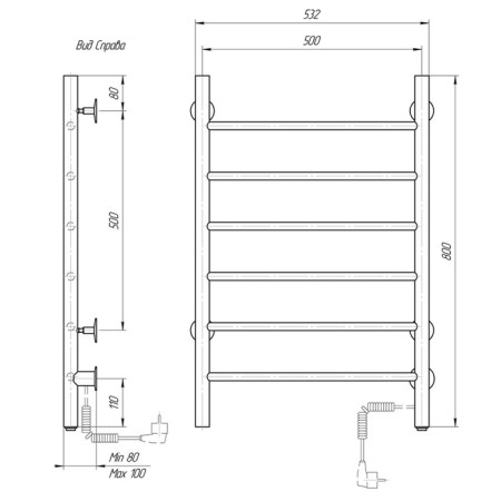 Electric towel Domoterm 109-6, 500x800 mm, right, white matte-3