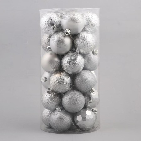 Set of balls plastic D-6 cm, 30 pcs "Arietta" silver-1