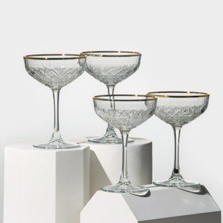 Timeless glass glasses set, 255 ml, 4 pcs, with a golden border