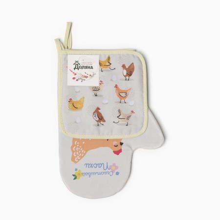 Set of kitchen shade "chicken": mittens 20x28 cm, take a pursuit 17x17 cm, 35% cotton, 65% p/e-5