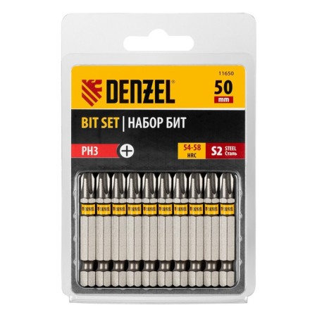 Denzel 11650 bit set, hexagonal profile, PH3 x 50 mm, steel S2, 10 pcs.-2
