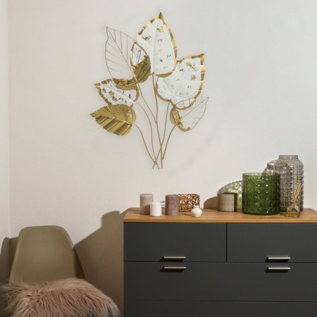 Wall metal decor "Bouquet of skeletered leaves" white-gold 90x71x5 cm