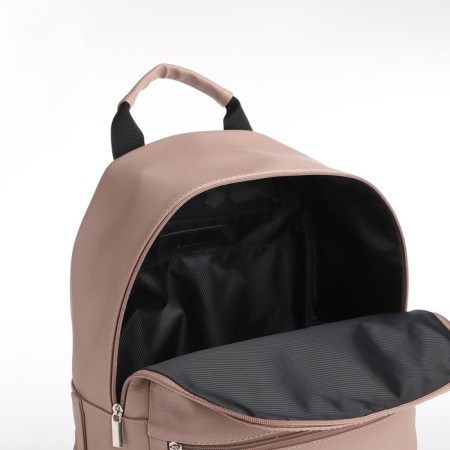 The backpack of the city Textura from eco -leather on lightning, external pocket, beige color-4