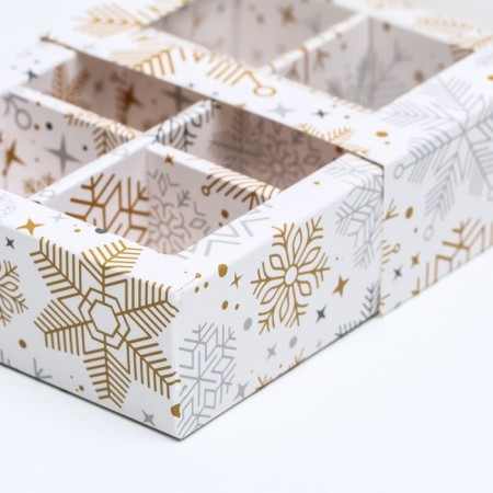 New Year. Box under 6 sweets "Snowflakes", 13.7 x 9.8 x 3.8 cm, confectionery packaging-7