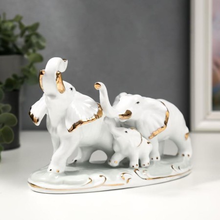 Souvenir Ceramics "Family Elephants" White with gold 21.5 cm-1