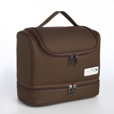 Cosmetic bag 2h sectional classic, 24*11*20, 2 lightning department, hook, brown