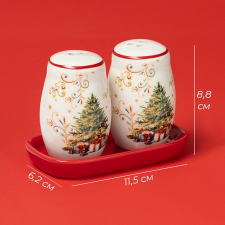 Set for spices New Year's share “Magic tree”, 3 objects: Solonka 130 ml, psyche 130 ml, stand, 16.8 × 12 × 9 cm-6