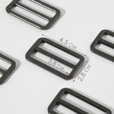 The buckle is regulatory, two -sided, inner width - 38 mm, thickness - 3.5 mm, 5 pcs, black nickel color